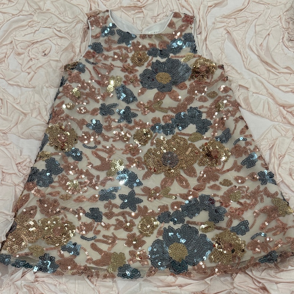 Nannette Pink Sequin Floral Party Dress with Blue and Gold Accents